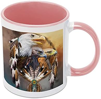 Catcher dos sonhos três águias caneca de café cerâmica com cor dentro e manusear xícara de chá para homens homens rosa-estilo