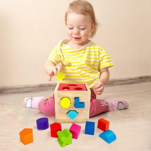 Cubo de triagem de forma de amante, Cubro de madeira Cubo Cube Cube Cubs Classic Developmental Toy com 17 formas