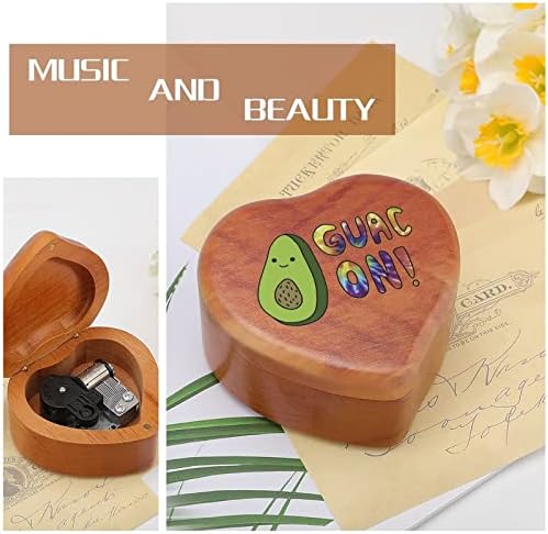Guac de abacate! Caixa de madeira vintage Caixa musical da caixa de música em forma de coração Presentes para amigos da família Lover Family