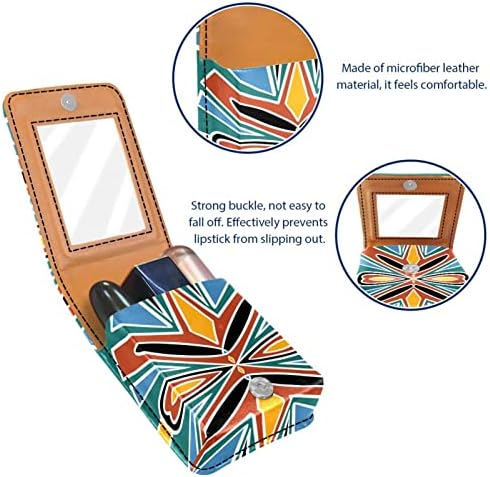 Bolsa de batom de batom de maquiagem de oryuekan com espelho portátil de armazenamento de armazenamento portátil portátil Organizador de armazenamento de brilho labial, padrão geométrico colorido vintage étnico