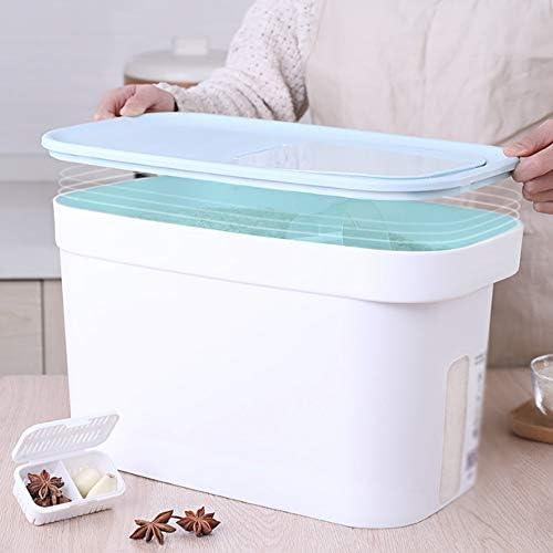 Llryn Caixa de armazenamento de arroz azul claro, balde de grão plástico selado, caixa de armazenamento