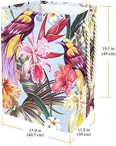 Flores exóticas de folhas de palmeira folhas de palmeira folhas de folhas de folhas hibiscus Bird Bird of Paradise 300D Oxford PVC Roupas à prova d'água cesto de roupa grande para cobertores Toys de roupas no quarto