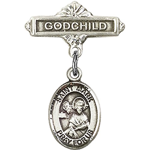 Distintivo para bebês de prata esterlina com St. Mark the Evangelist Charm and Godchild Bistge Pin 1 x 5/8