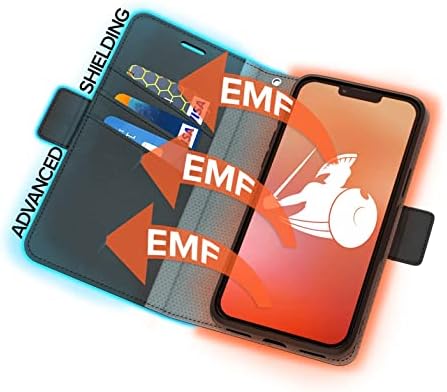 DefendersHield EMF Protection & 5G Anti Radiação iPhone 14 Pro Max Case - Caixa de carteira destacável para escudo EMF RFID com pulseira e fechamento magnético