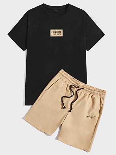 Roupas de duas peças do NIBHZ para homens, letra de letra, camiseta gráfica e shorts de cintura