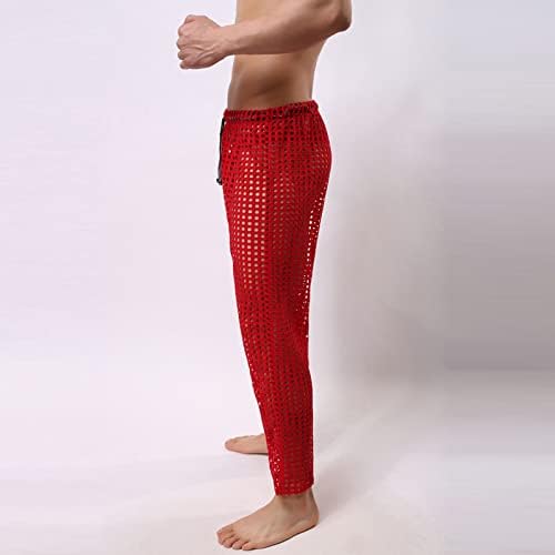 Overmal Men's Mesh Fishnet Hollow Out através da cintura Prants Long Pants Lounge Pijamas Bottoms