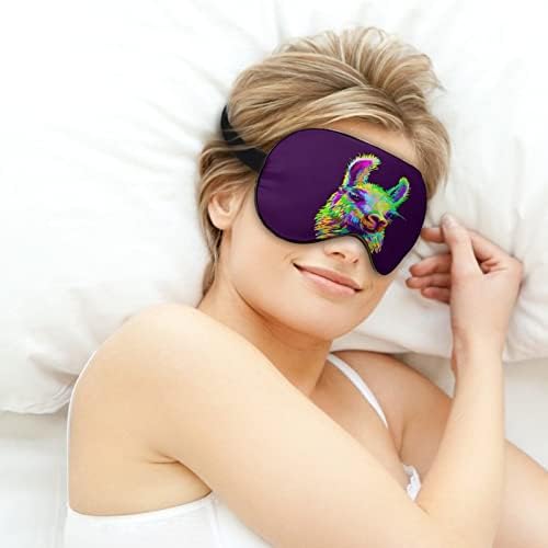 Retrato colorido de alpaca llama Sleeping beldshold máscara de olho fofo capa engraçada com cinta ajustável para