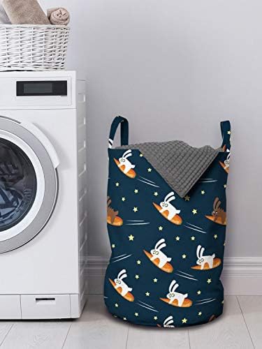 Bolsa de lavanderia de desenho animado de Ambesonne, coelhos engraçados que viajam para as estrelas