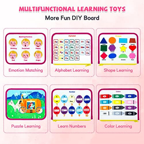 Buso Board Montessori Brinquedos Sensoriais para crianças 1 2 3 4 Meninas de meninos de 5 anos, Toy Educational Toy Aprendizando Early Aprendizando Busy Board Para habilidades motoras finas, brinquedos para viagens para carro, rosa