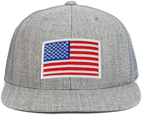 Armycrew Youth Kid's White American Flag Patch Flat Bill Snapback Trucker Cap - Heather Gray