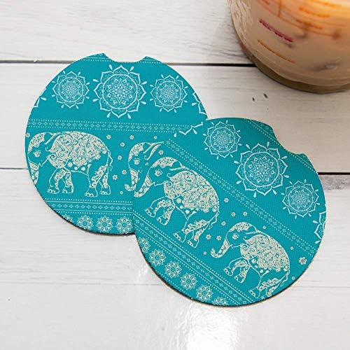 Impressão do padrão de elefante azul | Coasters de carros para bebidas Conjunto de 2 | Acessórios