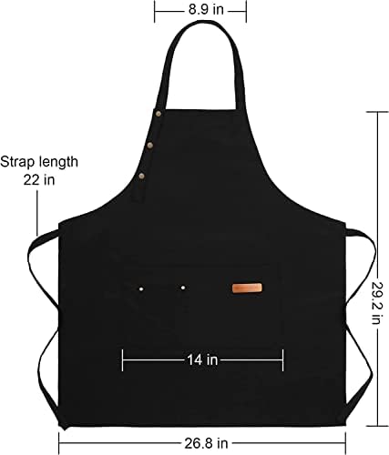 Avental de chef preto ajustável ISMarten para homens e mulheres, aventais de babador com 3 bolsos de ferramentas