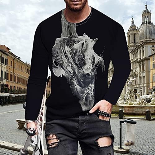 T-shirt Casual Printing Men's Round Neck 3D Sleeve Long Digital Denim Denim Dress camisa para homens