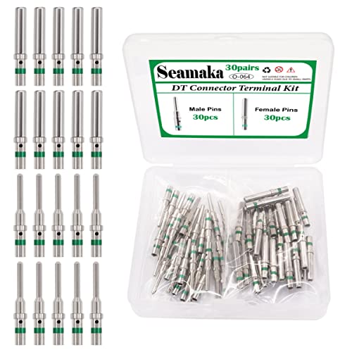 Seamaka 30 pares Kit de terminal do conector DT, contatos verdes de barril listrado, pinos masculinos