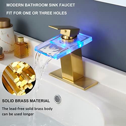 Torneira de pia do banheiro LED, cachoeira cromada torneiras de vaidade de alça única para pias