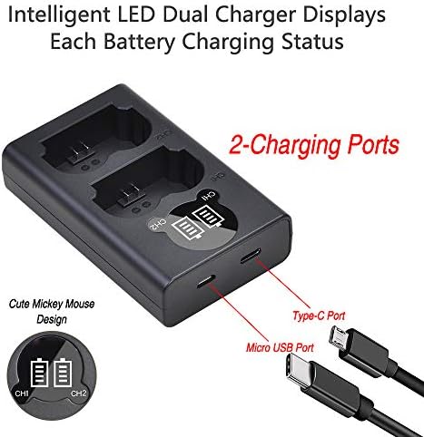 Tectra LED USB Dual Bateria Charger com porta Tipo C para Fujifilm NP-W235 NPW235 Bateria e Fuji