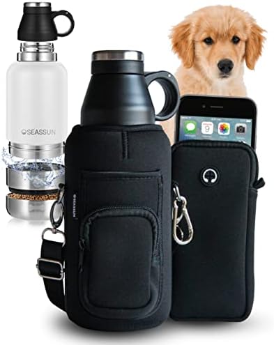 Seassun Dog Travel Bottle & Dog Saco de caminhada com bolsa de telefone celular e treinamento de treinamento para