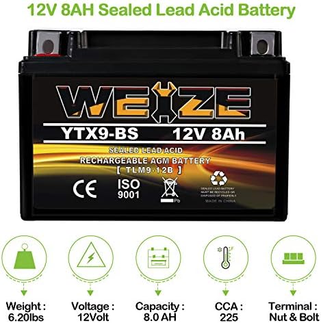 Weize YTX9-BS Manutenção de bateria sem motocicleta ATV compatível com Honda Trx 400Ex Sportrax