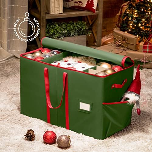 Zober Christmas Ornament Storage Box - armazena 80 ornamentos com divisores - ornamento de Natal, estatuetas e recipientes de armazenamento acessório - bolso lateral, slot de cartão, durável - verde