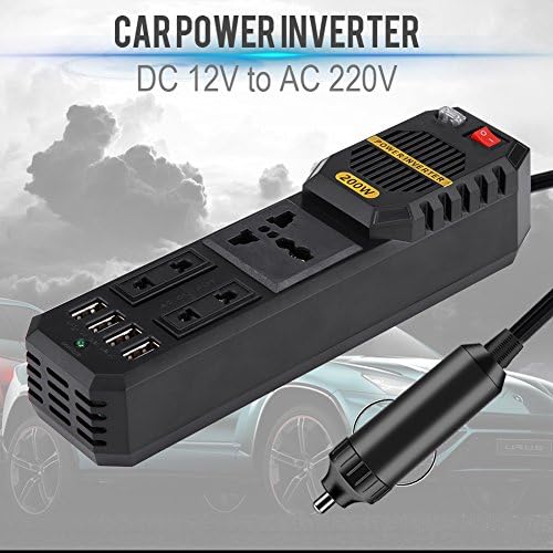 Inversor de energia 200W, DC 12V para CA 220V Inverter de energia do carro com 4 isqueiro de cigarro USB