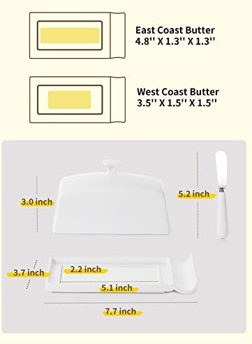 Manteiga com tampa e conjunto de espalhadores de faca - Perfeito para manteiga da costa leste e oeste, branco