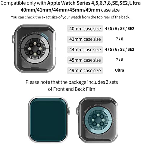 Protetor de tela de pacote Sinjimoru 3 para Apple Watch, anti-arranhas e hd Ultra TPU Screen Protector compatível com a série Apple Watch Ultra/SE2/8/7/6/5/4/se 44/45mm