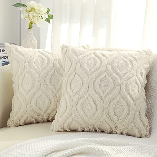 Decuhome Decorative Throw Pillow Capas 18x18, macio por macio, covers de travesseiro de lã Faux Sett de 2, bege