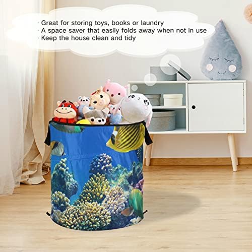 Underwater World Pop -up Laundry Horty com tampa com zíper cesta de lavanderia dobrável com alças Organizador