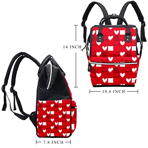 Bolsa de fraldas Viagem Backpack para cuidados com o bebê, Padrão de coração vermelho grande capacidade de mamãe bolsa