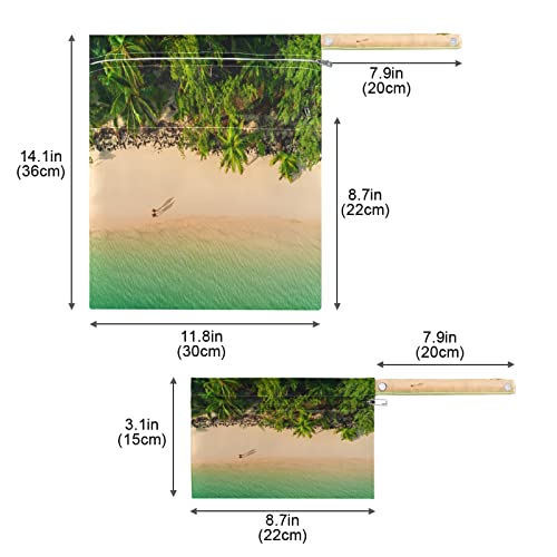 Kigai 2pcs Summer Palm Tree Tree Seacoast Beach Sacos secos molhados para fraldas de pano Bolsa de banho à prova d'água com pulseira de punho para viajar bolsa de praia
