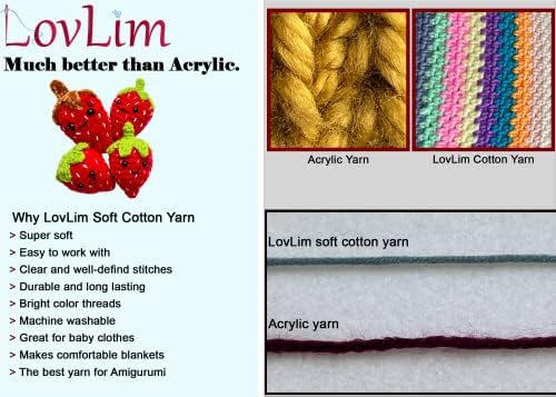 Kit de fios de crochê Lovlim, 24 novelos de fios de algodão macio, mais de 1500 jardas, para crochê