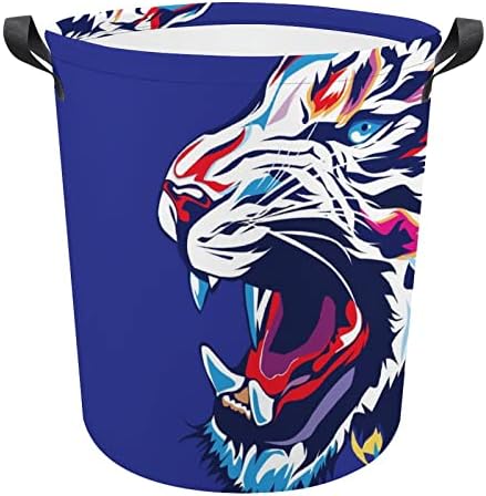Colorir tigre face lavanderia cesto de lona redonda cestas de tecido