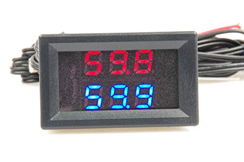 Canal KNACRO 2 -85 ℉ a 257 ℉ & -76 ℉ a 999 ℉ azul + Termômetro digital de alta precisão de LED vermelho dentro e de temperatura externa Termômetro industrial K Termoples M6 sonda DC 12V 24V Carro