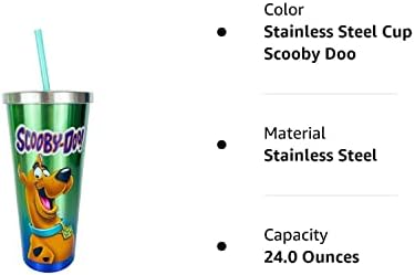 Spoontiques Scooby Doo Copo de aço inoxidável com palha - Tumbler de drinques de aço inoxidável - 24