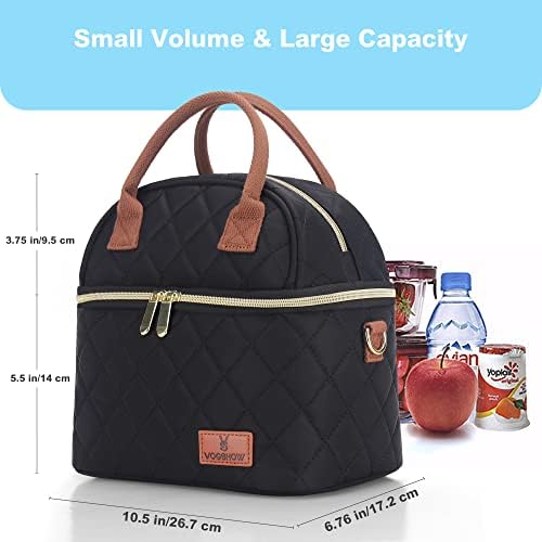 Vs lancheira vs vogshow para mulheres, saco de lancheira pequena e isolada de compartimento duplo para trabalho, bolsa de bolsa refrigerada gelada para almoço suave