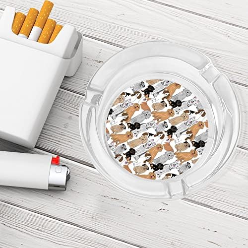 Cães felizes de diferentes raças cigarros cinzeiros de vidro redondo portador de fumante Ash bandeja para decoração de mesa de hotel em casa