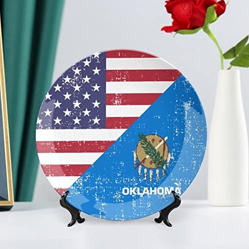 America Oklahoma State Flagceramic Decorative Plate com Stand Bone China Plate para casa de estar em casa cozinha
