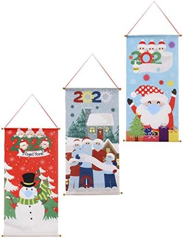 Besportble Papai Noel Decoração 3pcs Natal pendurar bandeira de pano desenho animado 2020 Papai