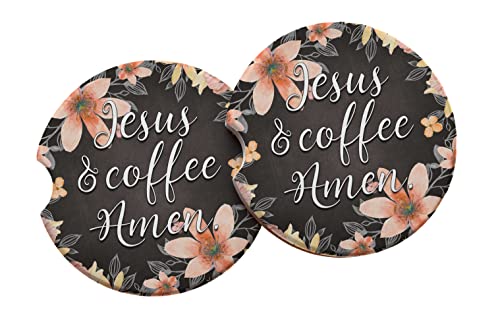 Jesus e café amém - 2 pacote de montanhas -russas de carros cerâmica para absorver derramamentos - presente cristão para mulheres de fé