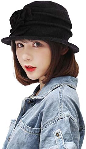 Ipenny feminino meninas de lã quente cloche redondo chapéu de fedora floral chapéu vintage para mulheres