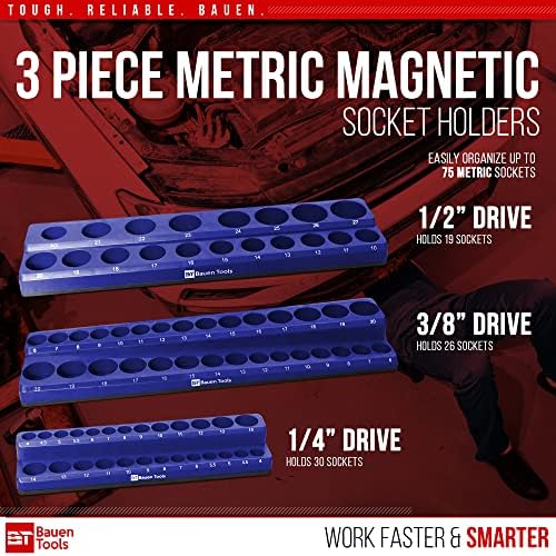 Ferramentas Bauen Conjunto de organizadores de soquete magnético -3 Setor de soquete magnético métrico