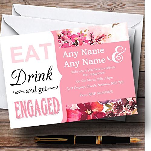 O card zoo rosa floral e comer bebida vintage noivado personalizado convites