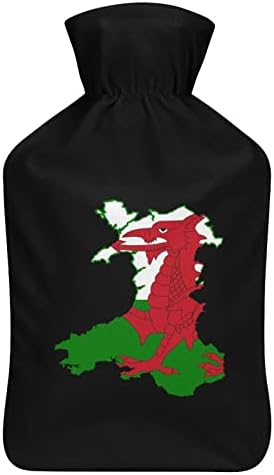 Bandeira galesa mapa garrafa de água quente com tampa macia bolsa de água quente para os pés da mão pescoço ombro