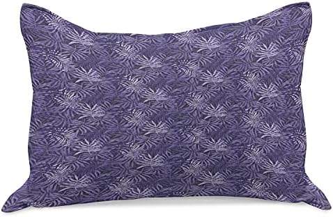 Ambesonne Botânica malha de colcha de travesseira, arbusto de folhas de samambaia roxa nas ervas da floresta de padrão exótico da ilha, capa padrão de travesseiro de tamanho king para quarto, 36 x 20, violeta azul