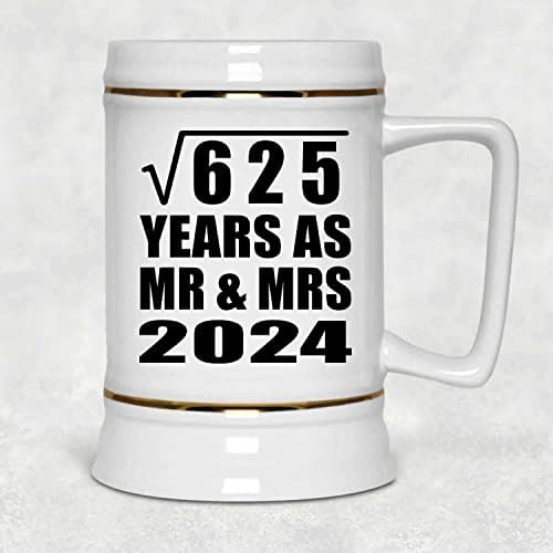 Projeto Raiz quadrada do 25º aniversário de 625 anos como Sr. e Sra. 2024, caneca de 22 onças de caneca de cerâmica