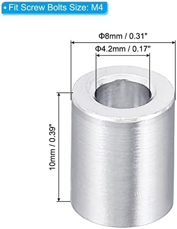Espaçador de alumínio redondo Patikil, 20 pacote de 4,2 mm ID x 8 mm od x 4mm L Spacer acabamento liso