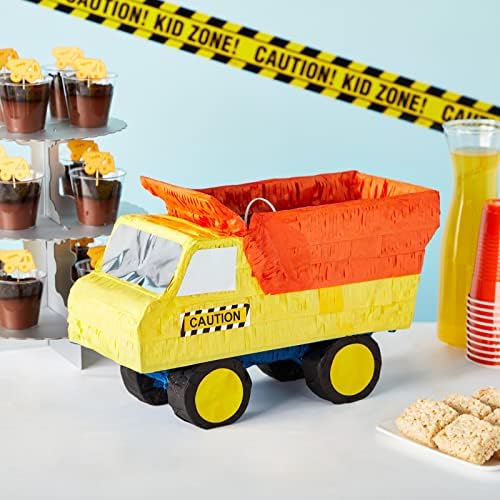 Pinata de caminhão de despejo pequeno para crianças, suprimentos de festa de aniversário com temas de construção