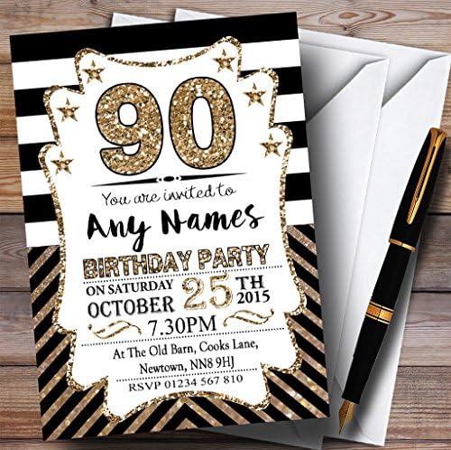 Chevrons de bronze preto e branco 90º convites de festa de aniversário personalizados