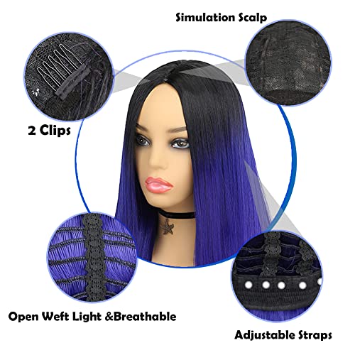 Wiger Rainbow Wigs for Women Black to Blue to Purple Long Long Colorido Ombre Hair Wigs sintéticos resistentes à peruca de cosplay de fibra para meninas