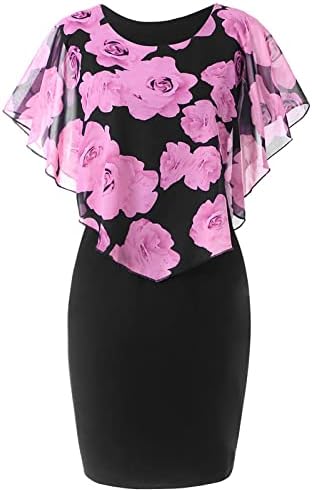 2023 Roupas Trendy Crewneck Chiffon Graphic Casual Dress de grandes dimensões para feminino vestido sem mangas outono
